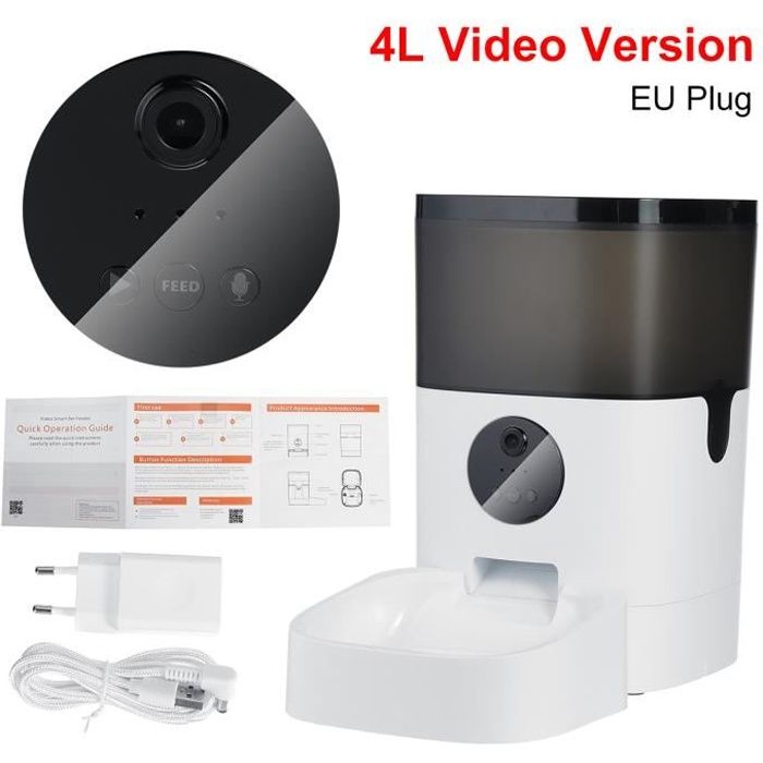 4L WIFI Caméra Vidéo Automatique Distributeur Croquettes Aliment Nourriture Chien Chat Enregistrement Gamelle APP Contrôle EU prise