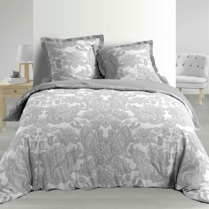 CDaffaires Parure 3 p. 240 x 220 cm percale imp. 78 fils allover kashmina Blanc