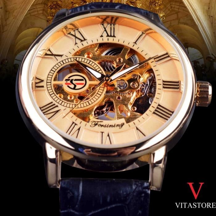 Les Hommes Regardent Avec Un Cadran De Squelette Transparente De Luxe Montre-Bracelet MéCanique En Cuir Masculin