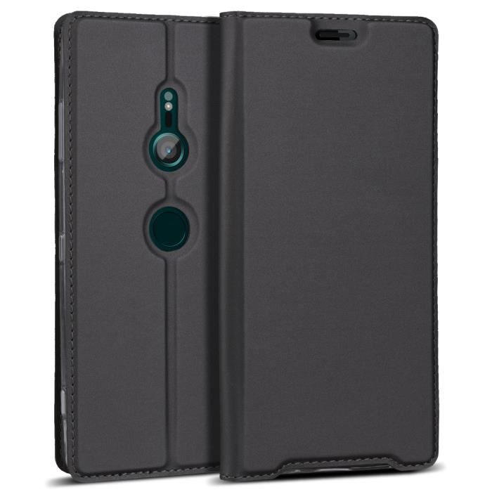 GrandEver Coque Sony Xperia XZ3 Cuir Rabat Fonction Stand Anti Rayures Anti Choc Cas Gris