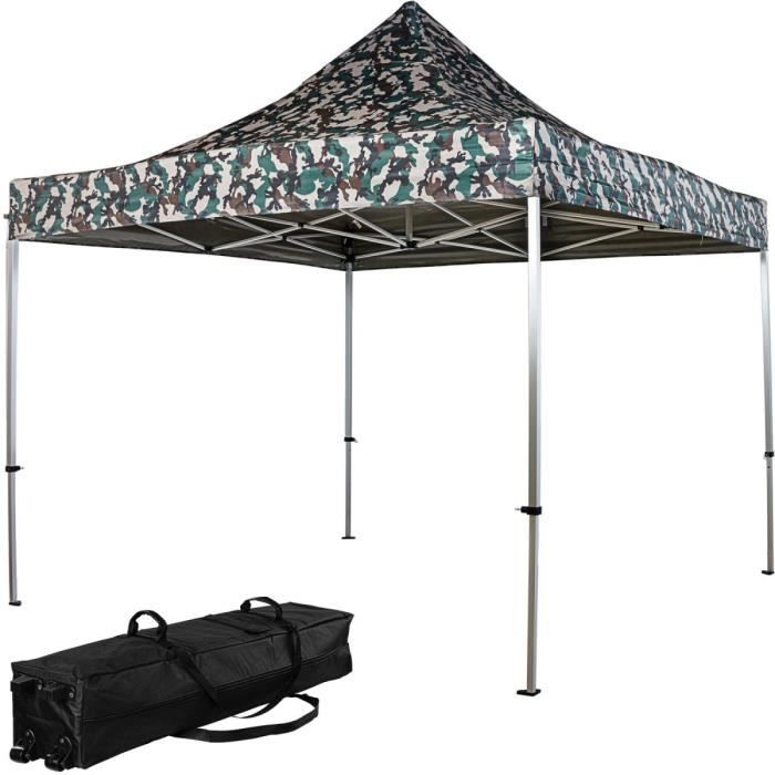 INSTENT® Structure de tonnelle pliante 3x3m alu «PRO», couleur camouflage, avec sac de transport à roulettes