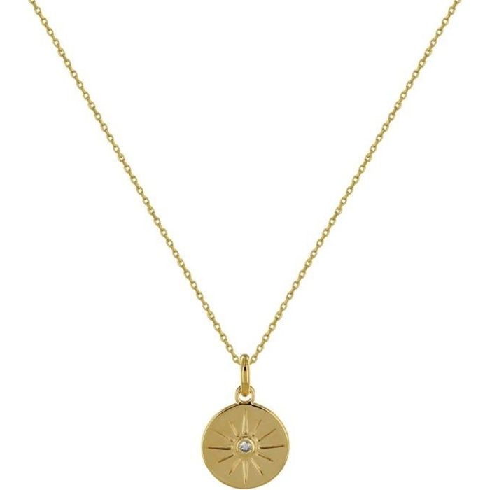 Les Poulettes Bijoux - Collier Plaqué Or Médaille Ronde Soleil et Strass
