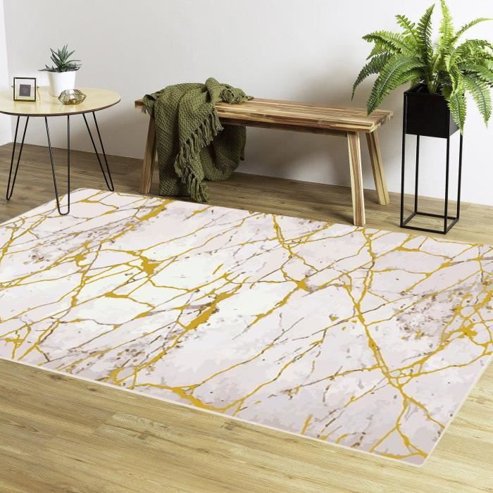 Tapis de salon effet Marbré Jaune 50x80cm