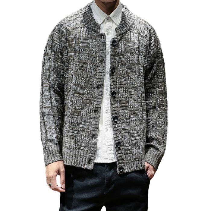 Pull Homme imprimé Cardigan homme pull bouton Pull jacquard homme Pull épais pour homme vintage
