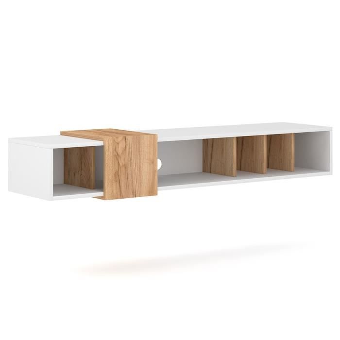 Meuble TV design suspendu SINA 150 cm. Coloris blanc et chêne 35 Marron