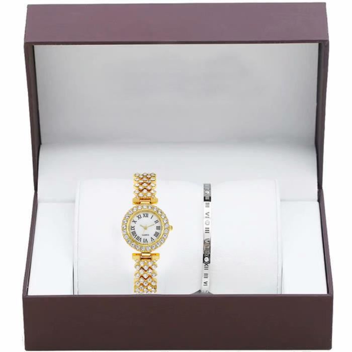 Coffret cadeau femme , élégante montre à quartz + bracelet - convient aux cadeaux de Saint-Valentin
