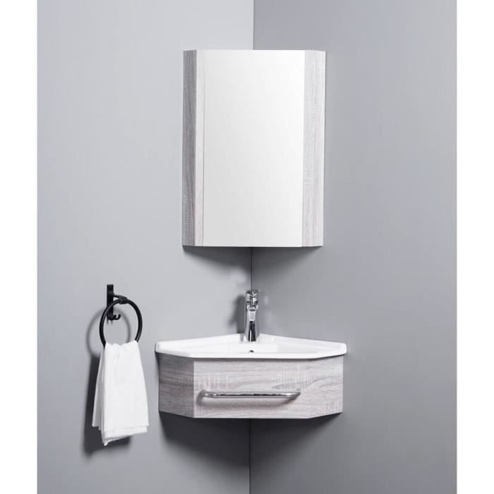 Meuble de Salle de Bain d'Angle Gain de Place - Lave Main - Fil Blanchi - 42x42 cm - Kara