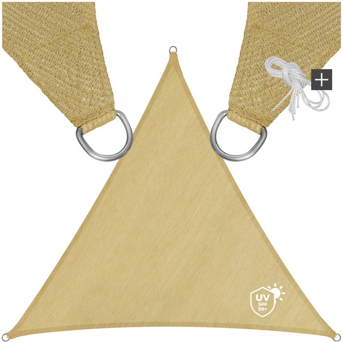 Voile d'ombrage triangulaire, beige - 600 x 600 x 600 cm