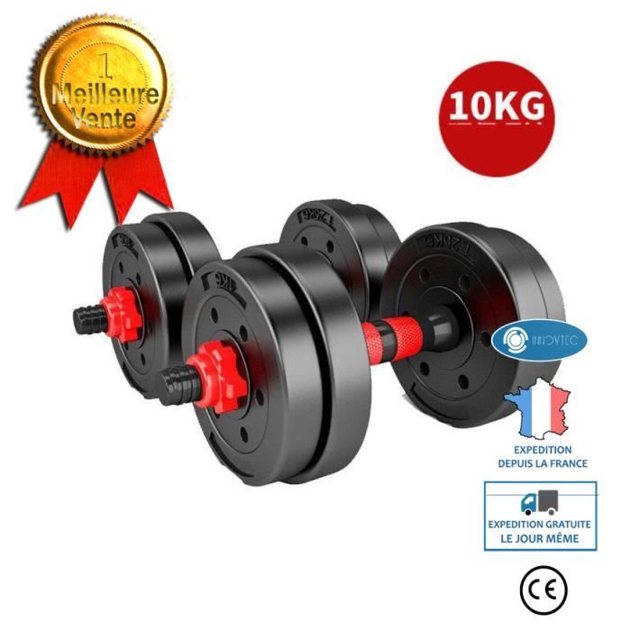 TD® Haltère de musculation haltère de fitness haltère de musculation 10kg Équipement de fitness à domicile pour hommes Amovible