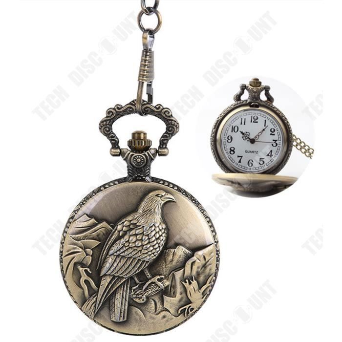 TD® Montre de poche rétro classique en bronze Hommes et femmes-pendentif montre avec chaine-accessoire de bijouterie