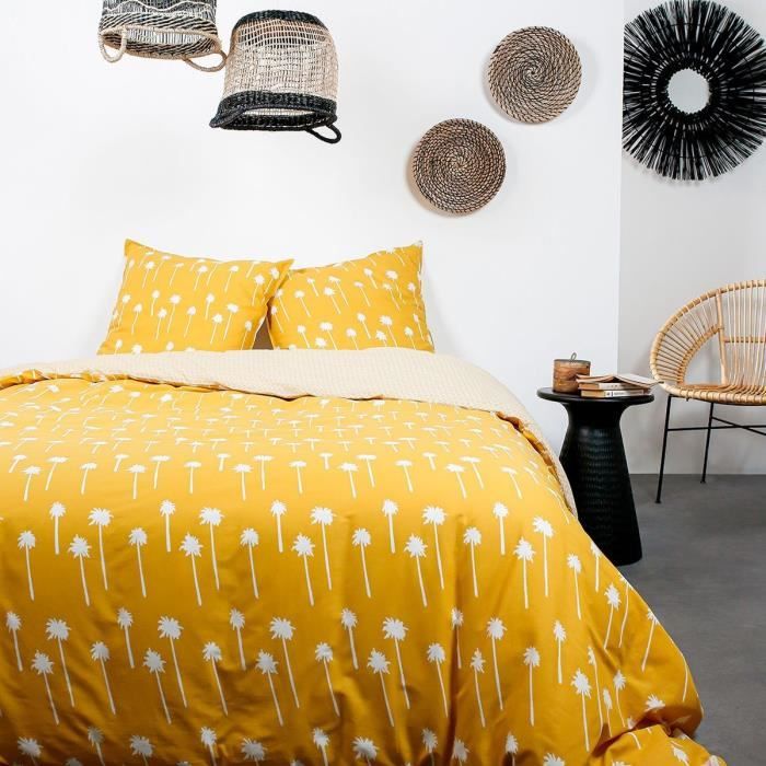 TODAY Parure de lit 2 personnes - 220 x 240 cm - Coton imprime jaune Ethnique DESERT CHIK Namib