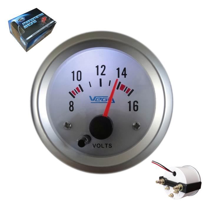Manomètre Vega® Voltmètre 8 à 16V 7 couleurs fond blanc 52 mm