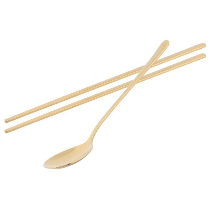 VINGVO baguettes en acier inoxydable 304 Baguettes Cuillère En Acier Inoxydable Set Couverts De Style Coréen Cadeau De Noël (Or)