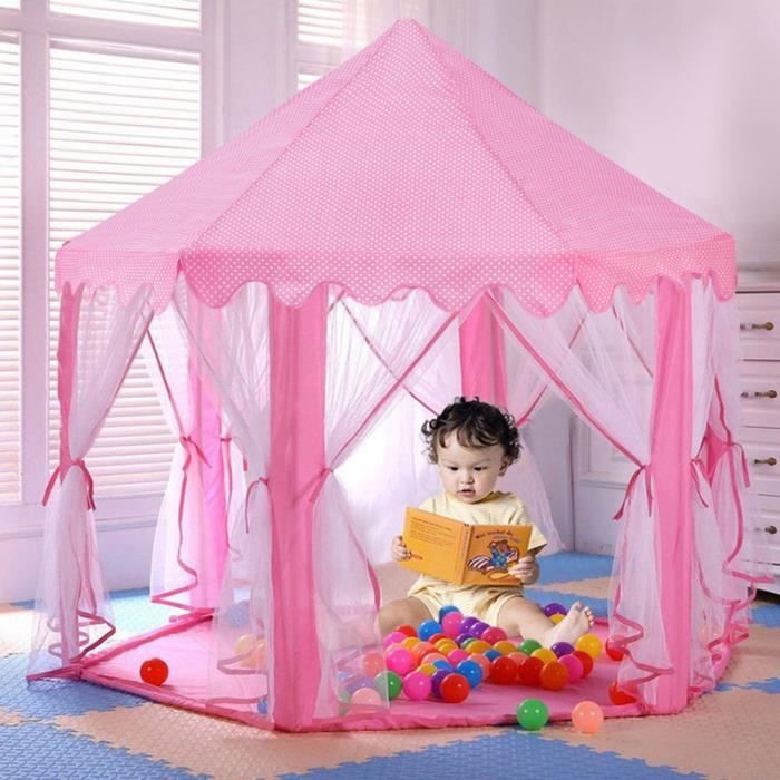 Tente de Jeu pour Enfants, Château Portable Maison de Jeu pour Enfants Hexagone Princesse Tente de Jeu Intérieur 140x140x135cm