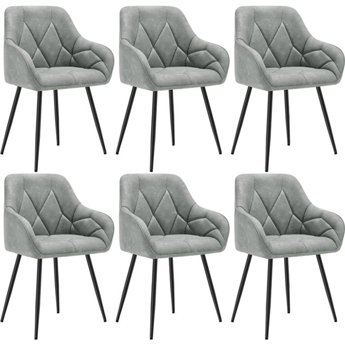 WOLTU Lot de 6 Chaises de Salle à Manger Chaise Cuisine Rembourrée en SimiliCuir Vintage Pieds en Métal Gris W0ATT0544-6