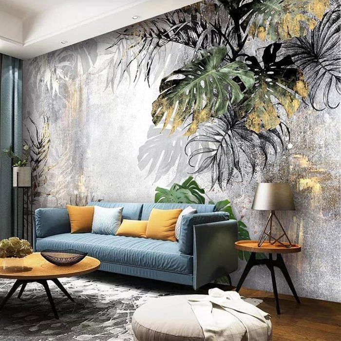 Papier Peint Intissé Feuilles de plantes monstera vintage Effet 3D ...