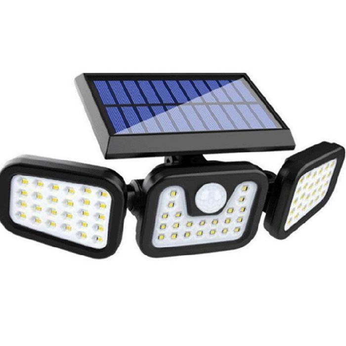 Lampe solaire extérieure - 74 LED - 3 têtes rotatives 270° - Détecteur PIR 120° (5–8 m) - IP65 étanche