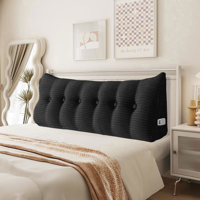 VERCART Grand Coussin Dossier Lit 180 cm Coussin Triangle Cale-Dos Ergonomique pour Lecture Canapé Velours Côtelé Noir VERCART Grand Coussin Dossier Lit 180 cm Coussin Triangle Cale-Dos Ergonomique pour Lecture Canapé Velours Côtelé Noir