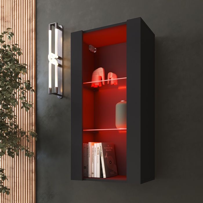 Vitrine Murale Komodee TIVOLI - LED RVB - Noir - Facades en Mat - 50 x 100 x 29 cm Vitrine Murale Komodee TIVOLI - LED RVB - Noir - Facades en Mat - 50 x 100 x 29 cm