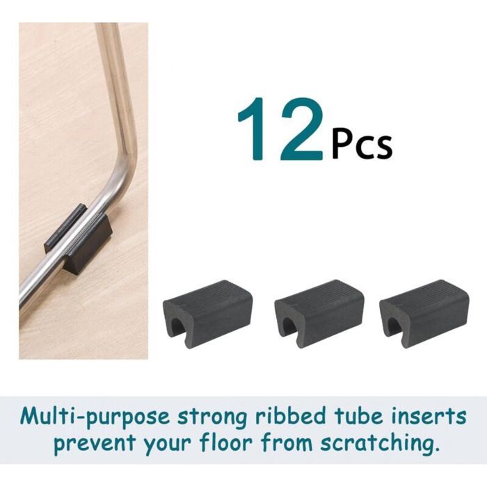 12pcs Patin Pied Chaise Tube Rond Embout Tube Pied Table Fauteuil Tampon Meuble Forme Rectangle Noir（Convient pour tube de 10mm）