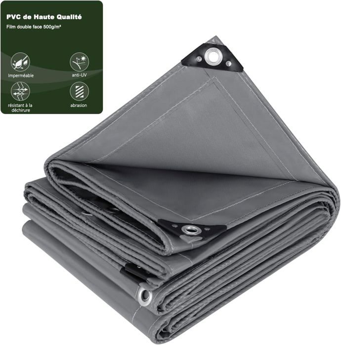 Bâche Transparente Imperméable 2.5x3 M - PVC 650 G/m² - Avec œillets Tous Les 30 Cm - Pour Terrasse, Balcon, Serre - 3