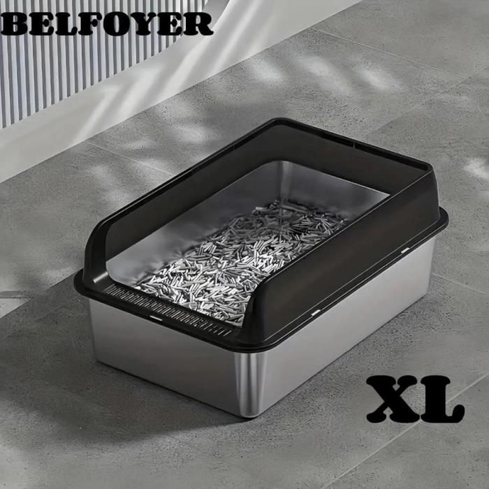 Meilleurs prix pour Bac à litière Chat Semi-fermé XL - BELFOYER - en Inox - Grande Capacité avec Haut Bord - 60 x 40 x 30 cm - Noir