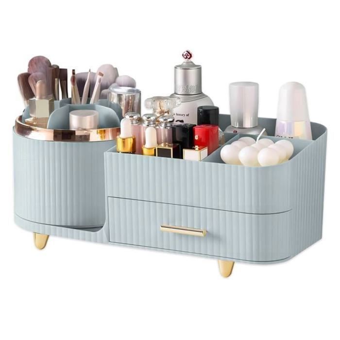 Organisateur de maquillage rotatif - HONO - 34 x 28 x 15.5 cm - Rotatif 360° - Bleu clair - PET