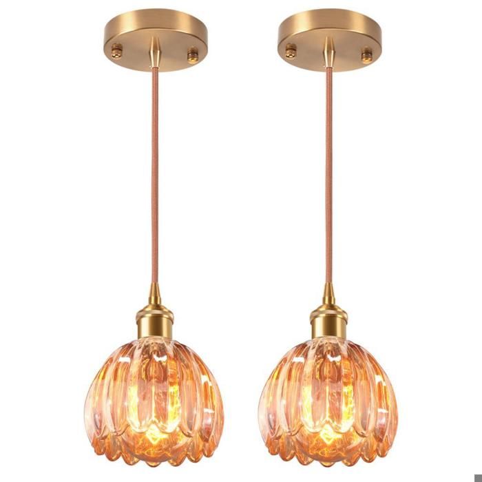 Diday 2x Lustre Suspension VintageLampe de Plafond Industriel Abat-jour en Verre Luminaire Style Nordique pour Salon ChambreAmbre