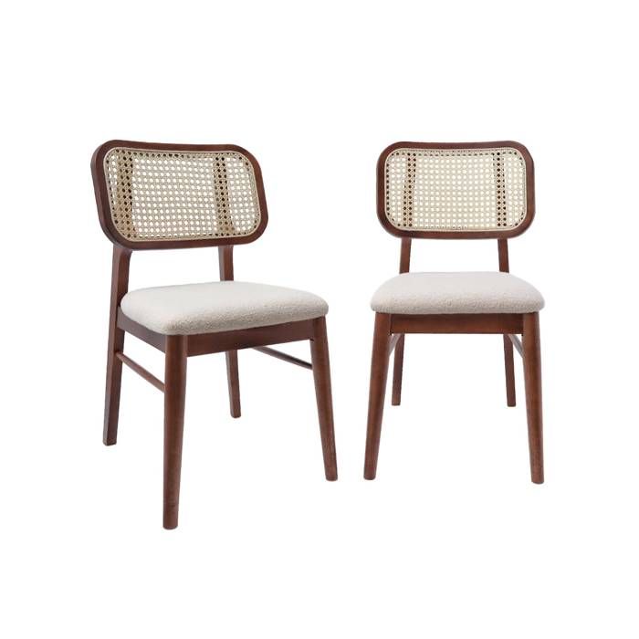 sweeek - Chaise vintage bois dhévéa cannage et bouclette (lot de 2) MANI
