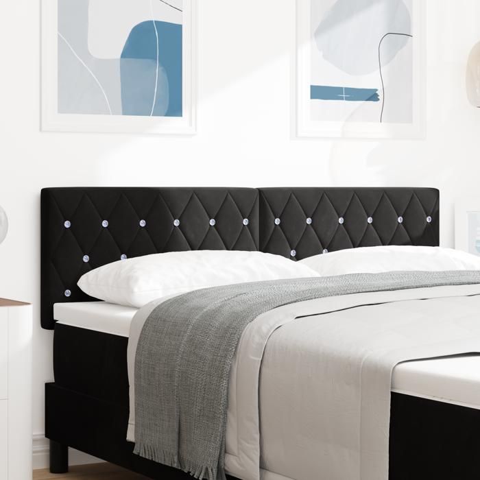 Moderne Tête de lit Chambre/Meuble de tête de lit - avec boutons en cristal capitonnée noire 160 cm en velours @FR(532399)