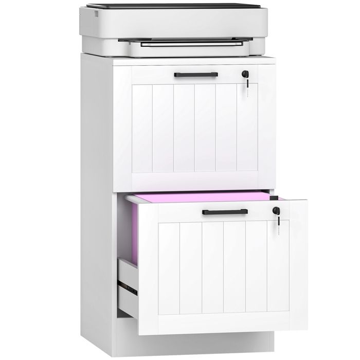 Caisson bureau - HOMCOM - 2 tiroirs et serrures - barres de suspension réglables pour dossiers A4 et lettre - 40 x 40 x 71 cm blanc