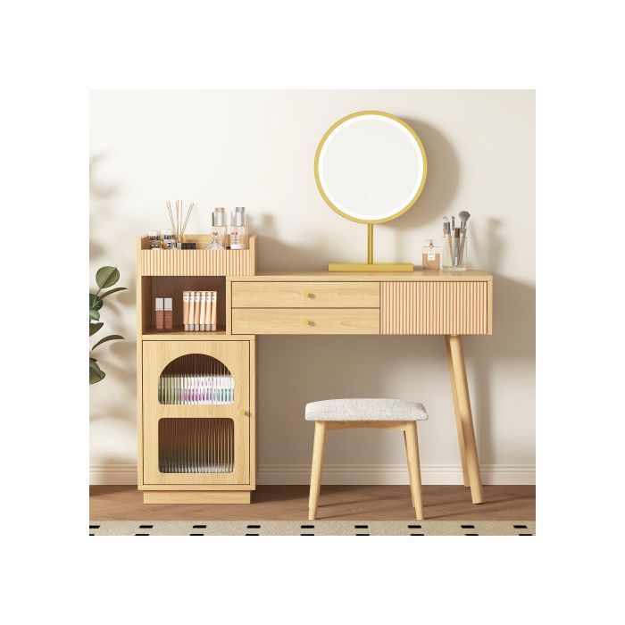 Coiffeuse avec miroir LED et éclairage tricolore coiffeuse en bois pour chambre studio - 120 / H 90 / P 40 cm (sans tabouret) Coiffeuse avec miroir LED et éclairage tricolore coiffeuse en bois pour chambre studio - 120 / H 90 / P 40 cm (sans tabouret)