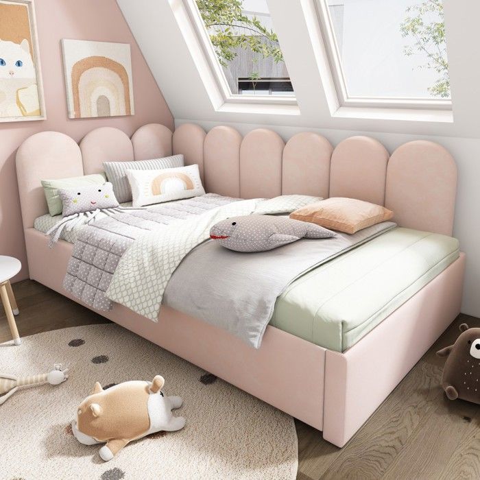 Canapé-lit Enfant Lit gigogne enfant 90x200 cm rose velours - Canapé-lit lit repos et lit avec sommier à lattes - sans Matelas Canapé-lit Enfant Lit gigogne enfant 90x200 cm rose velours - Canapé-lit lit repos et lit avec sommier à lattes - sans Matelas