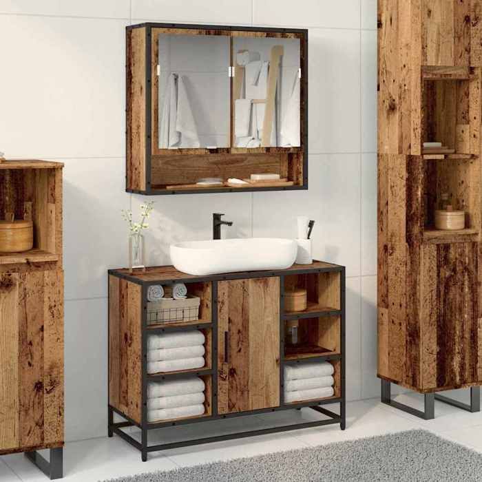 Armoire Miroir Salle de Bain - vidaXL - Bois ancien - 65x20x60 cm - Marron