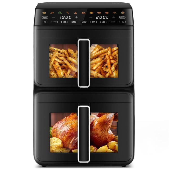 Friteuse à Air Sans Huile Double Paniers Verticaux 11L – 2400W 11 Fonctions Fenêtre Visible Écran Tactile LED – Air Fryer Noir - Daccormax