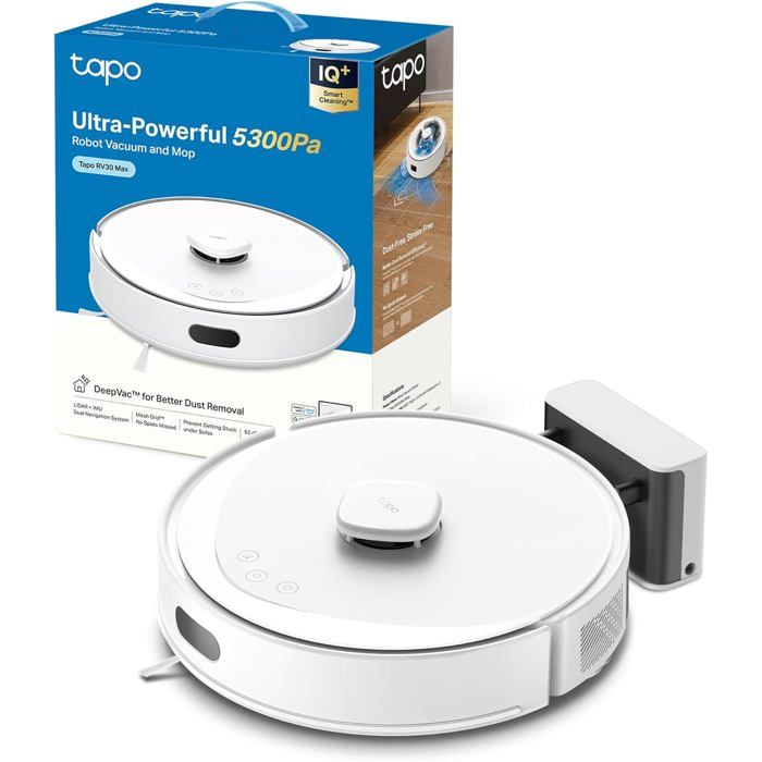 Aspirateur Robot Laveur Tapo RV30Max Blanc Silencieux Ultra Puissant 5300Pa - Tapo