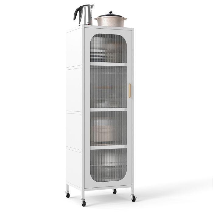 GIANTEX Buffet de Cuisine-4 Roulettes-Porte-Étagères Réglables-Classeur en Métal-Meuble de Rangement-Salon Bureau-45x40x141cm-Blanc