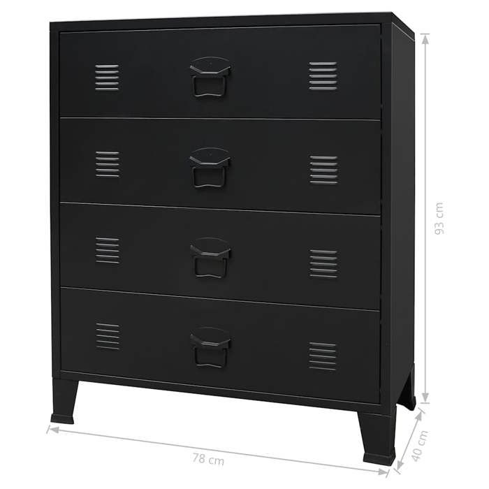 Remise 2026®BUFEET Avec rangement Noir - Commode de chambre à tiroirs - Métal Style Industriel 78x40x93cm Noir 747 4860014