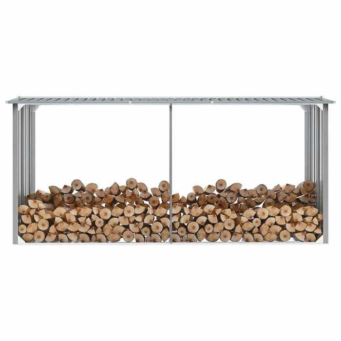 Gris Abri de stockage de bois Acier galvanisé 330x92x153 cm Gris - Range-bûches H17776