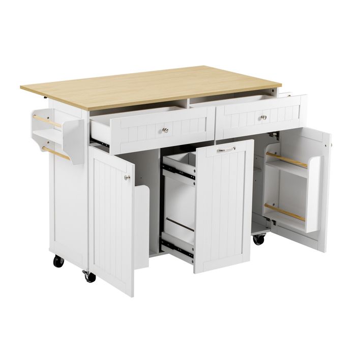VLIVRA Desserte de Cuisine avec 2 Portes 2 Tiroirs Plateau Rabattable et Roulettes - pour Cuisine - en MDF - 140×40-70×92 cm
