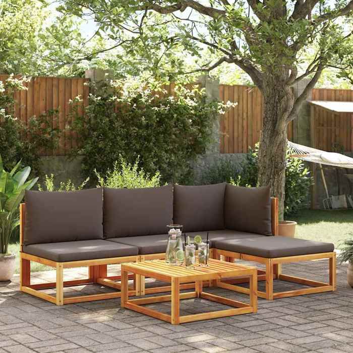Brun Siège de jardin -  Canapé de jardin - sans accoudoirs - avec coussins - en bois dacacia et rotin C3818