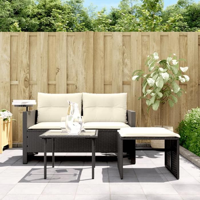 Salon de jardin 3 pcs - moderne - SOFA-SET - avec coussins noir résine tressée CC929