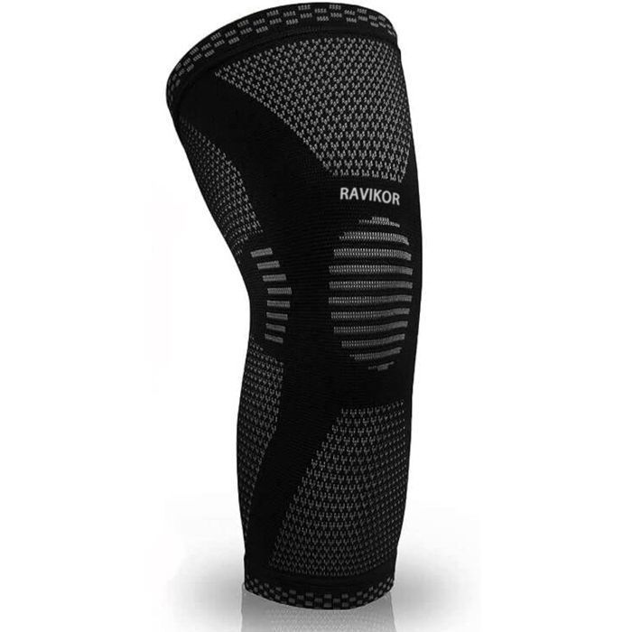 Genouillère sport - RAVIKOR - taille L noir Nylon respirant frais pour l‘été polyvalent course basket randonnée ajustement élastique