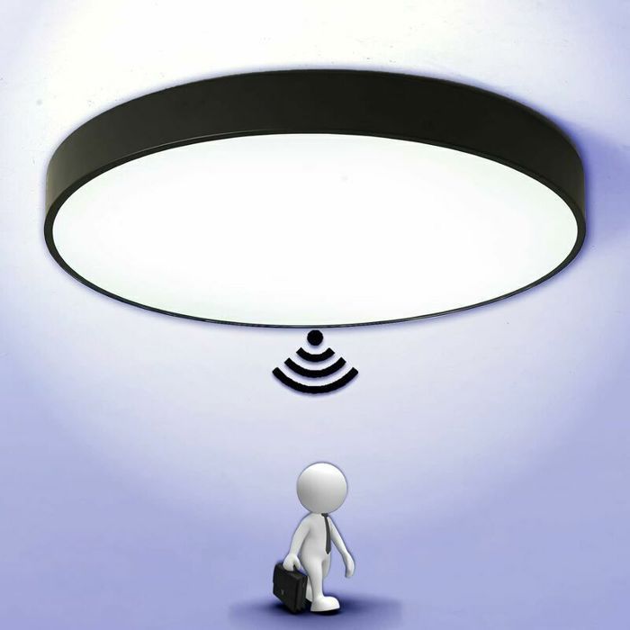 Plafonnier LED détecteur mouvement 6000K blanc froid 1200LM Ø30cm noir pour balcon garage couloir entrée