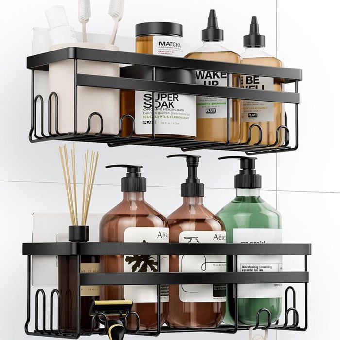 Étagère de douche adhésive organisateur de salle de bain sans perçage accessoires de salle de bain noir lot de 3 Étagère de douche adhésive organisateur de salle de bain sans perçage accessoires de salle de bain noir lot de 3