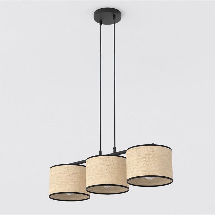 Suspension Eco en acier noir et rotin - Réf. VK8681847474265