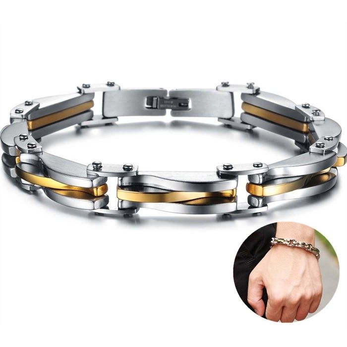 Bracelet hommes or argent - Jucnuz - titane acier/ bracelet manchette chaîne avec lien cadeau/ gourmette Matériau de haute qualité