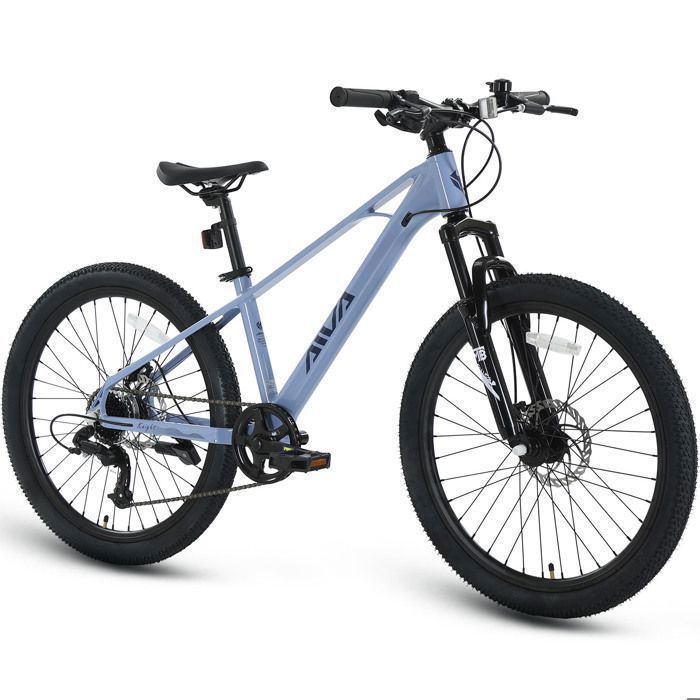 AIVA Vélo VTT 24 haut de gamme pour filles- garçons-hommes et femmes avec dérailleur 7 vitesses-Cadre en magnésium-Bleu clair