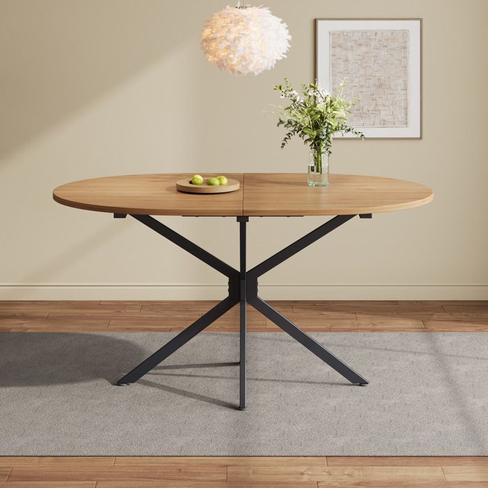 COVREO Table à manger ovale 120 x 80 x 755 cm MDF coloris naturel pieds croisés en métal 4 à 6 personnes
