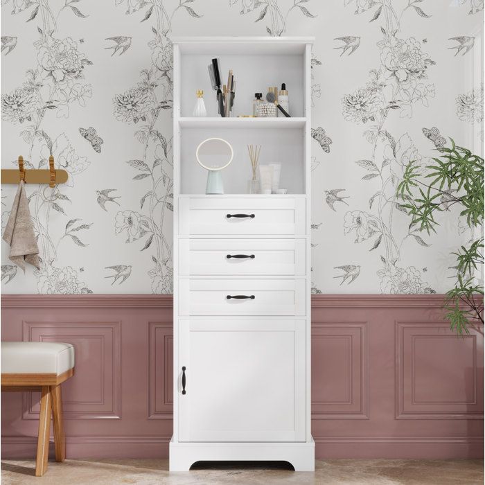 MEULVA Colonne de salle de bain 56 x 256 x 167 cm MDF laqué blanc 3 tiroirs 1 porte étagères ouvertes